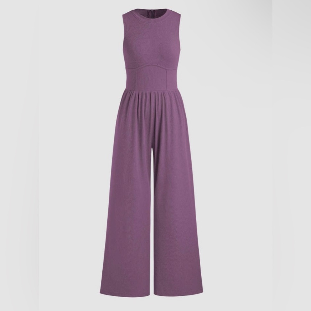 Cider Purple Sleeveless Wide-Leg Jumpsuit